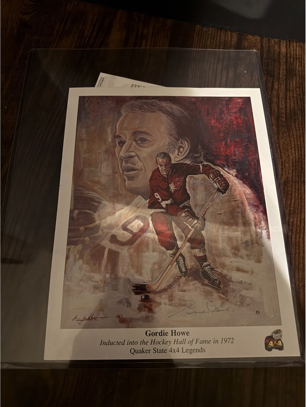 Gordie Howe Autographed lithograph Quaker State 4x4 Legends Certificate of Auth